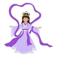 personaje de chino diosa vistiendo púrpura disfraz en blanco antecedentes. vector