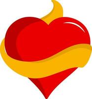 Red Heart Covering Yellow Ribbon Flat Icon. vector