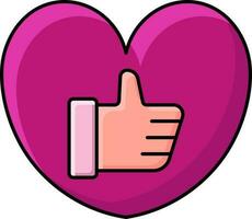 Isolated Thumb Up Heart Icon In Pink Color. vector