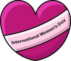 International Women's Day Heart With Ribbon Icon In Pink Color. vector