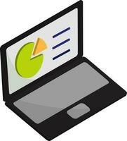 Green And Yellow Pie Chart In Laptop 3D Icon. vector