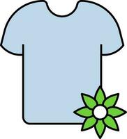 T- Shirt With Flower Icon In Blue And Green Color. vector