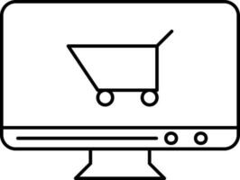 Linear Style Online Shopping In Desktop Icon. vector