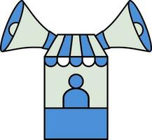 Shop With Loudspeaker Icon In Blue And Gray Color. vector