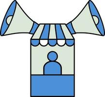 tienda con altoparlante icono en azul y gris color. vector