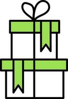 Flat Style Gift Boxes Icon In Green And White Color. vector