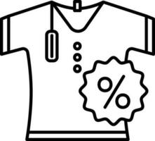 T-Shirt And Percentage Tag Icon In Thin Line Art. vector