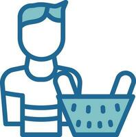 Man With Basket Icon In Blue And White Color. vector