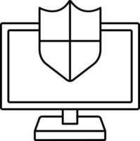 Desktop With Security Shield Icon In Linear Style. vector