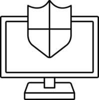 Desktop With Security Shield Icon In Linear Style. vector