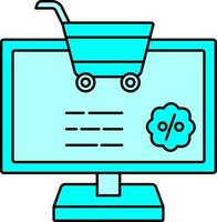 Online Shopping App In Desktop Icon In Cyan Color. vector