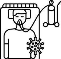 Patient Lying on Hospital Bed With Oxygen Mask Icon in Thin Line Art. vector