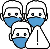 People Wear Face Mask With Warning Sign Icon In Blue And White Color. vector