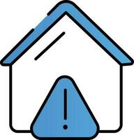 Home With Warning Sign Icon In Blue And White Color. vector