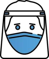 Man Wearing Face Shield With Mask Icon In Blue And White Color. vector