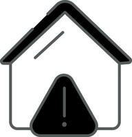 Home With Warning Sign Icon In Black And White Color. vector