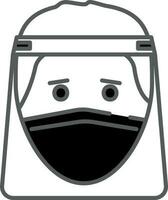 Man Wearing Face Shield Icon In Black And White Color. vector