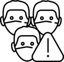 People Wear Face Mask With Warning Sign Icon In Line Art. vector