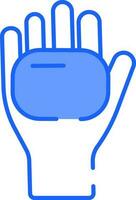 Hand Holding A Soap Bar Icon In Blue And White Color. vector