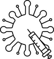 Syringe With Virus Icon In Black Line Art. vector