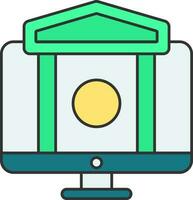 Flat Style Online Banking In Desktop Icon. vector