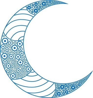 Decorative blue and white crescent moon.