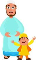 Character of muslim father with little son. vector