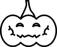 Scary pumpkin icon in black line art. vector