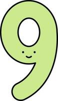 Funny Nine9 Number Icon In Green Color. vector