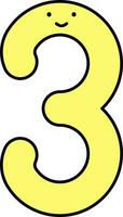 Smiley Three3 Number Cartoon Icon in Yellow Color. vector