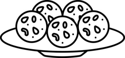 Sweets Ball Laddu Plate Thin Line Art Icon. vector