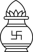 Swastika Symbol Worship Pot Kalash Icon In Line Art. vector