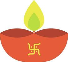 Swastika Symbol Burning Oil Lamp Diya Red Icon In Flat Style. vector