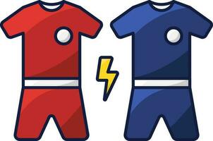 rojo y azul jugador jersey para equipoa versus equipo si icono o símbolo. vector