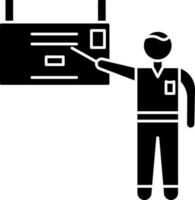 Man Presenting Board Icon In Black and White Color. vector