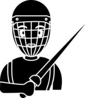 Female Fencing Player Icon In Black and White Color. vector