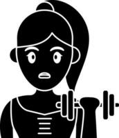 Young Woman Holding Dumbbell Icon In Glyph Style. vector