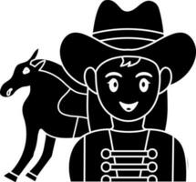 Cowgirl With Horse Icon In Black and White Color. vector