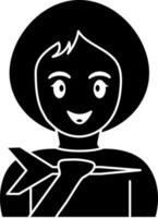 Cheerful Girl Holding Dart Icon In Black and White Color. vector