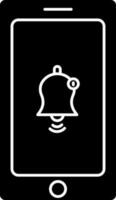 Black and White Color Notification Bell In Smartphone Icon. vector
