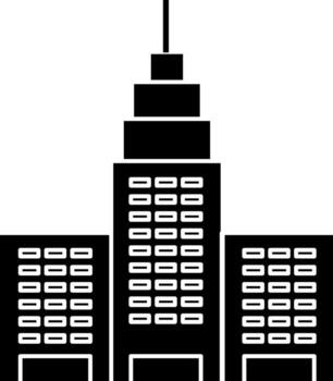 Skyscraper Building Icon In Black and White Color vector