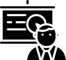 Businessman With Presentation Board Icon In Black and White Color. vector