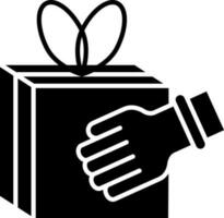 Hand Holding Box Icon In Black and White Color. vector