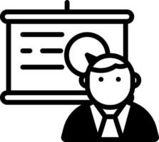 Businessman With Presentation Board Icon In Black and White Color. vector