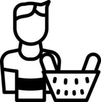 Man With Basket Icon In Black And White Color. vector