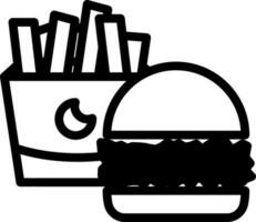 Burger and Fries Icon In Black and White Color. vector