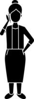 Businesswoman Talking On Phone Icon In Black and White Color. vector