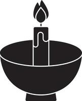 Glyph Style Illuminated Candle In Bowl Icon. vector