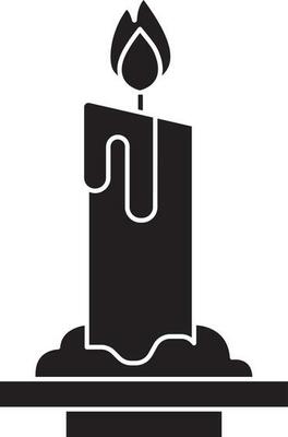 Black And White Burning Candle On Plate Icon.