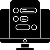 Black And White Color Online Chatting In Desktop Icon. vector